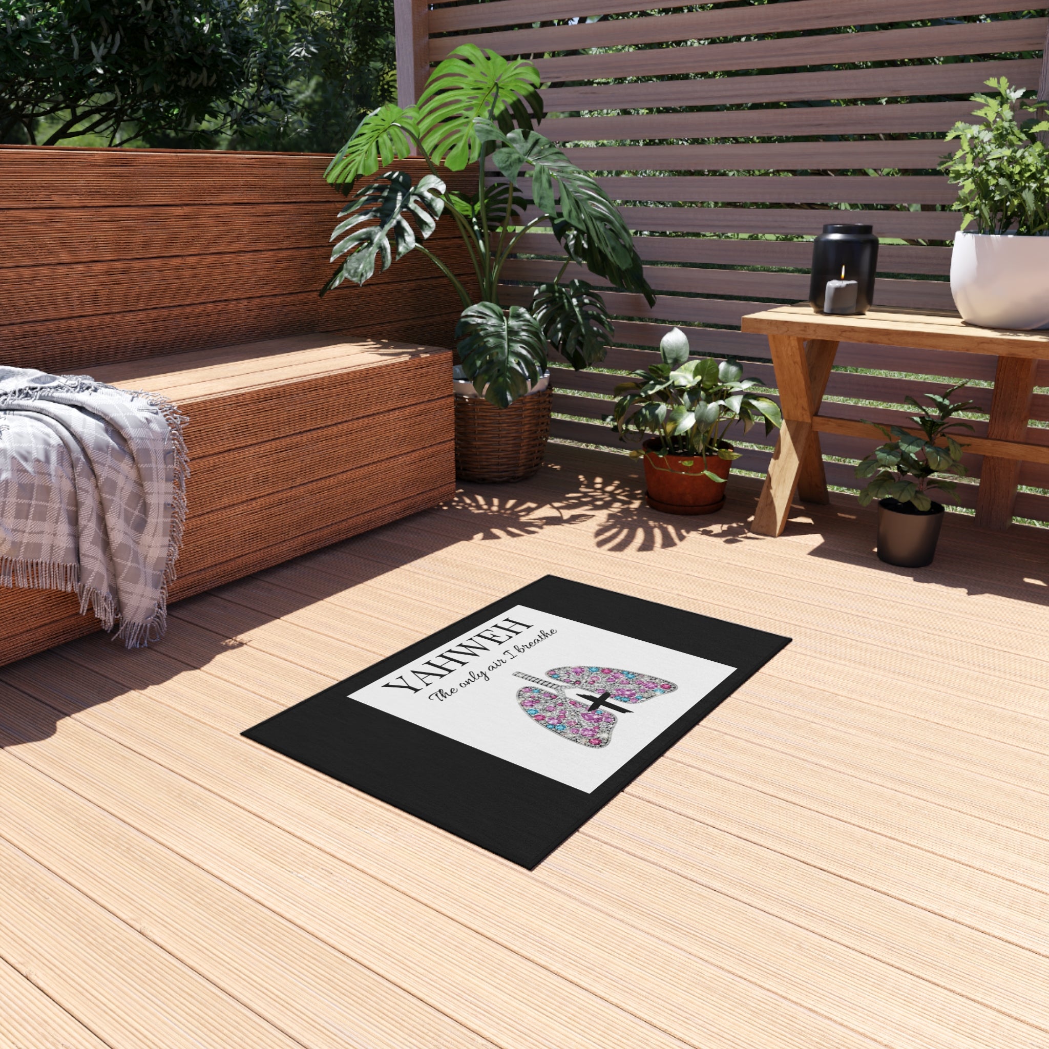 Outdoor Rug — 'YAHWEH The Only Air I Breathe' Floral Lungs Doormat