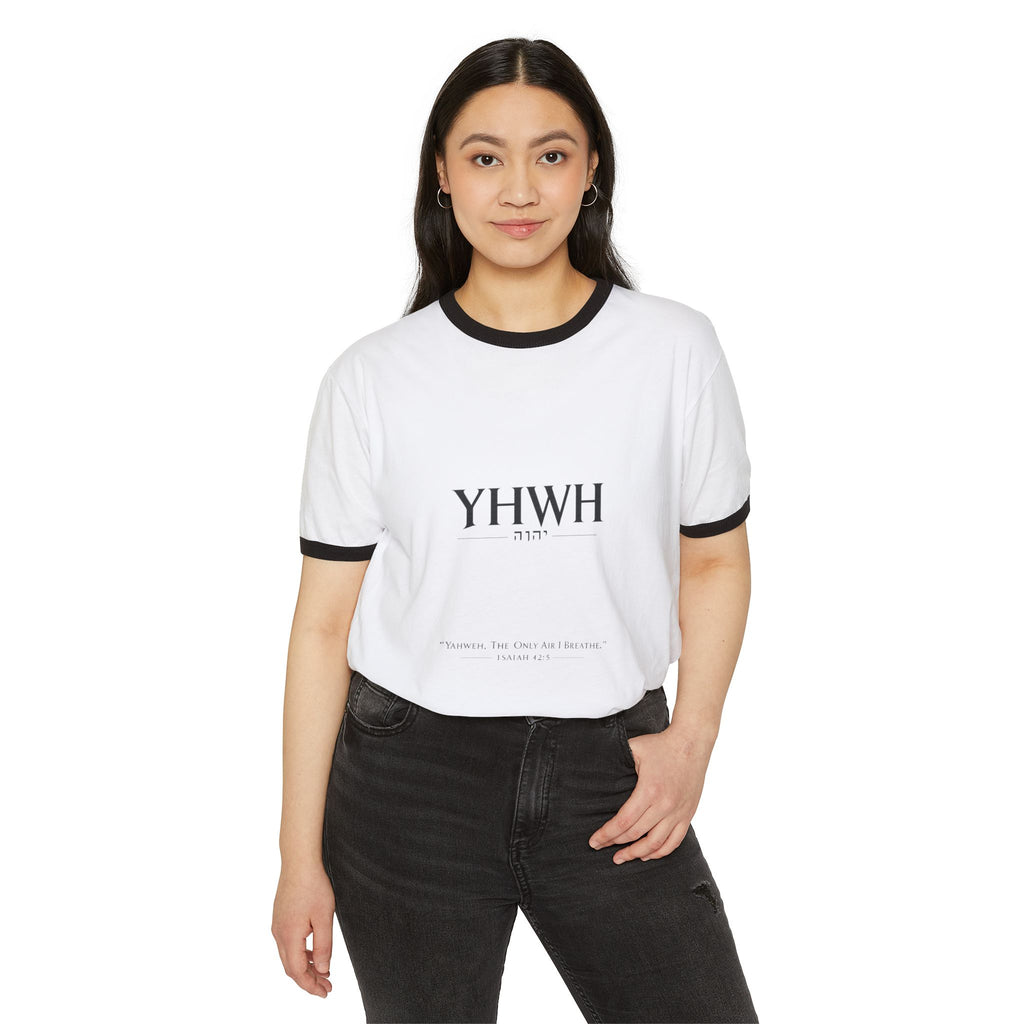 YHWH Hebrew Ringer T‑Shirt — Minimal Faith Tee with Divine Name