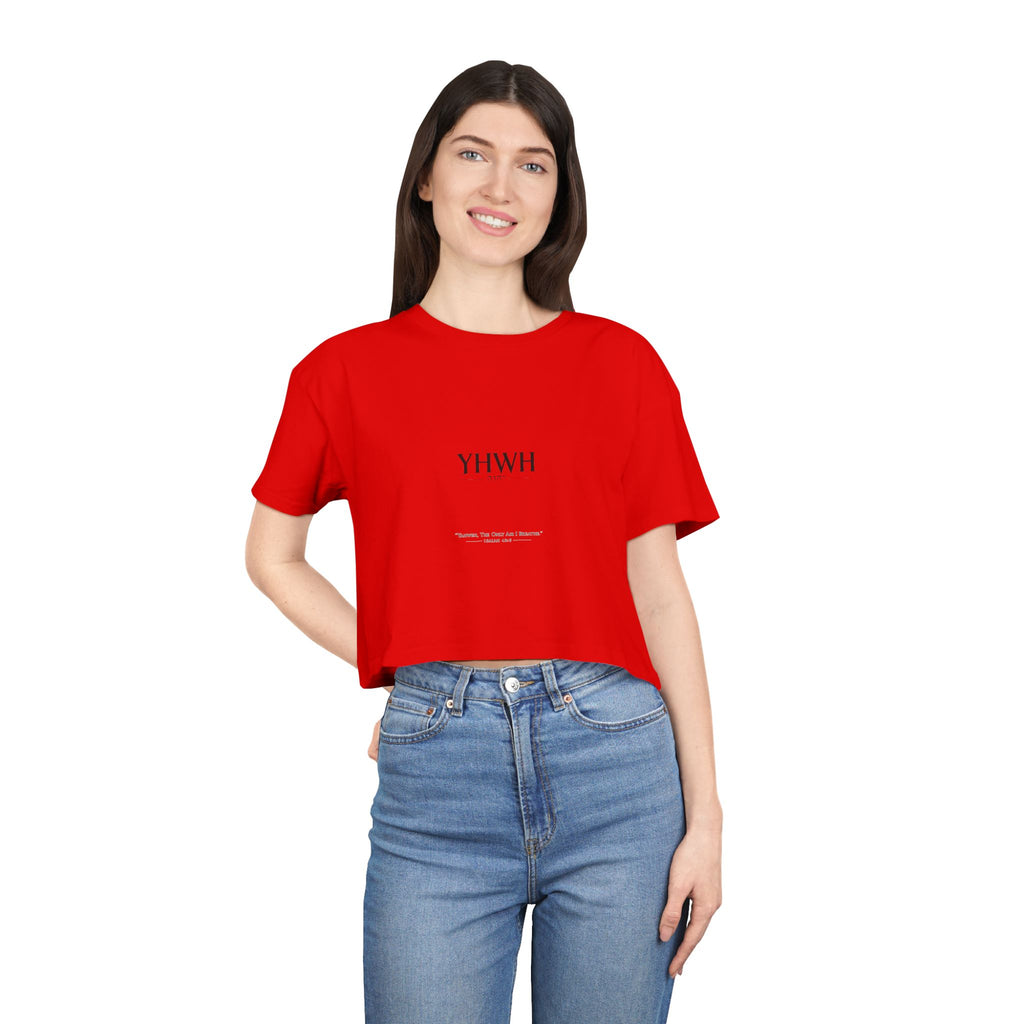 YHWH Minimalist Women's Crop Tee — Faith-Inspired Bible Verse Graphic Top