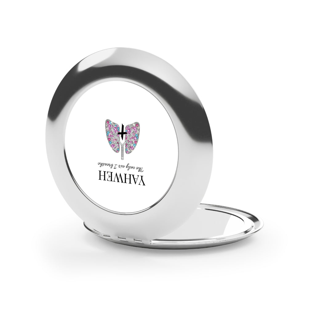 Compact Travel Mirror — "YAHWEH The Only Air I Breathe" Floral Lungs Christian Pocket Mirror