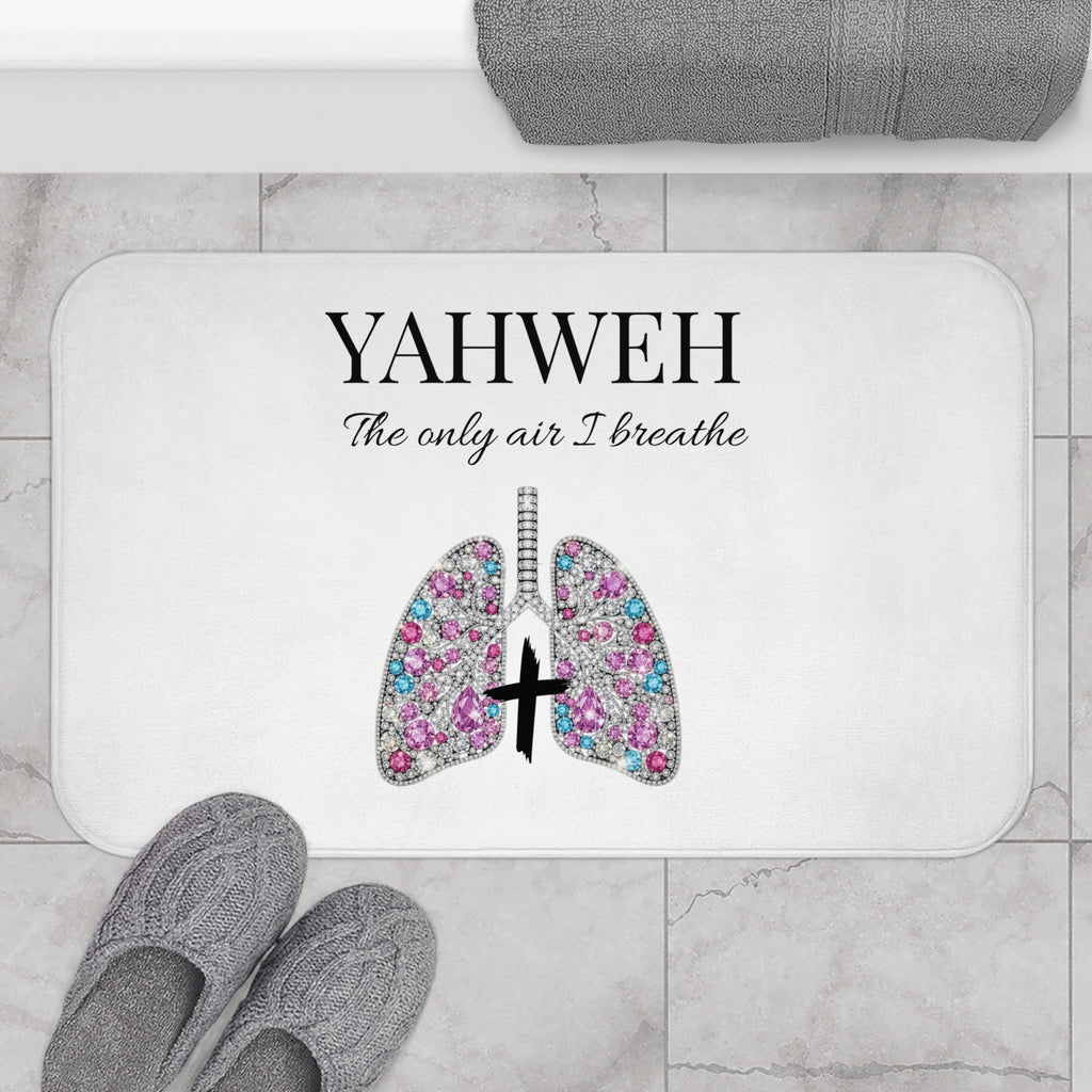 Yahweh 'The Only Air I Breathe' Bath Mat – Floral Lungs & Cross Christian Bathroom Mat