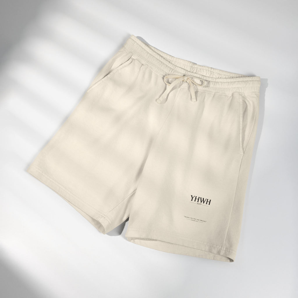 YHWH Minimalist Fleece Sweat Shorts — Lightweight Garment-Dyed Lounge Shorts