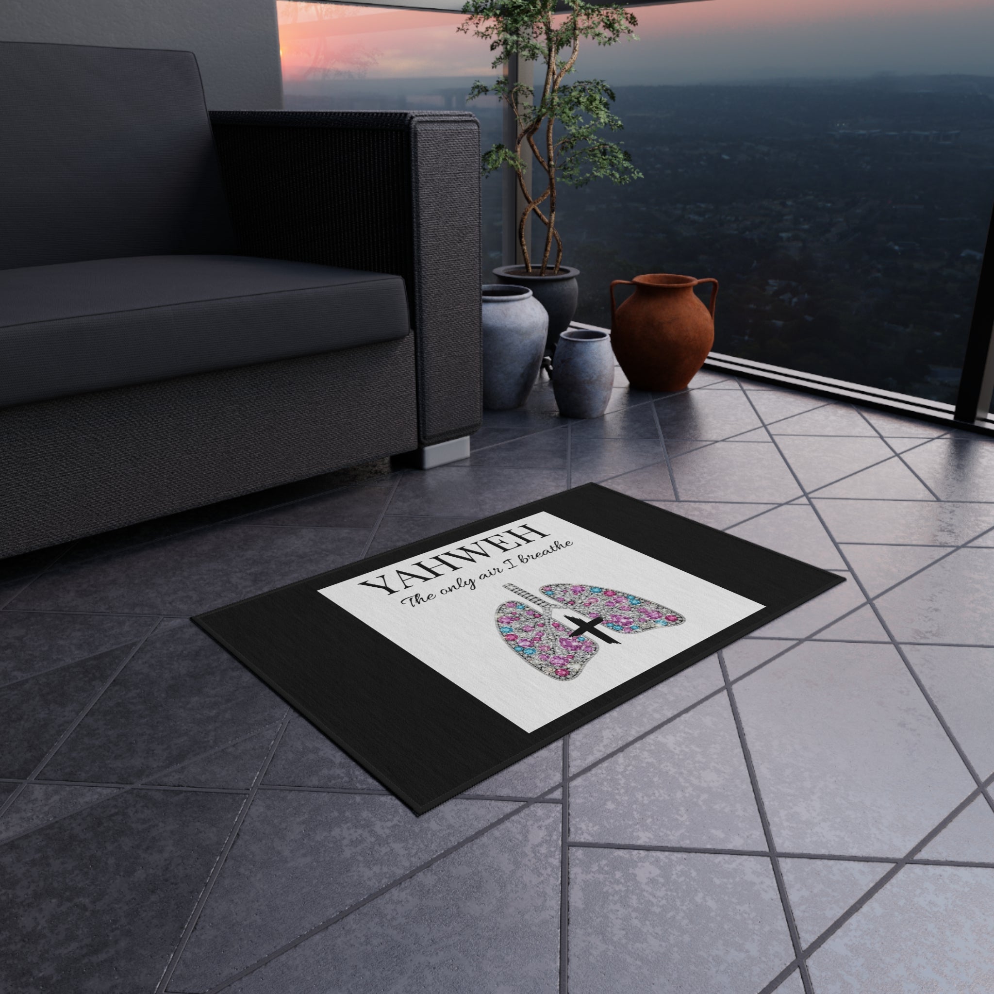 Outdoor Rug — 'YAHWEH The Only Air I Breathe' Floral Lungs Doormat