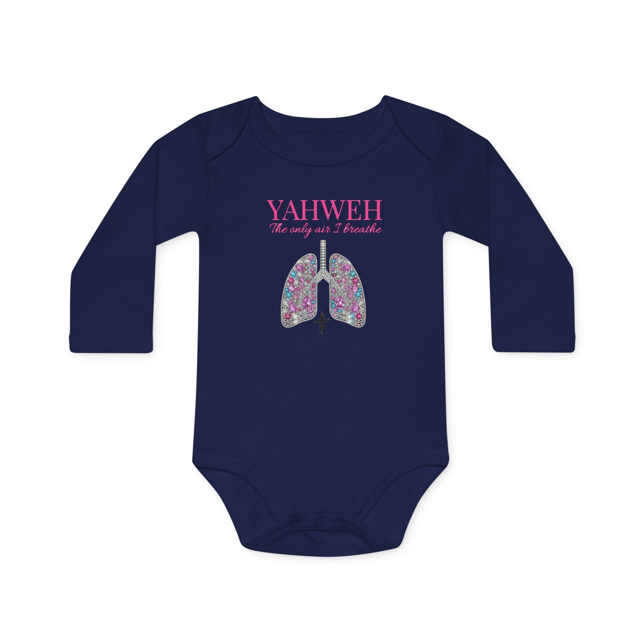 Religious Baby Bodysuit — "YAHWEH The Only Air I breath" Floral Lungs Long-Sleeve Organic Onesie