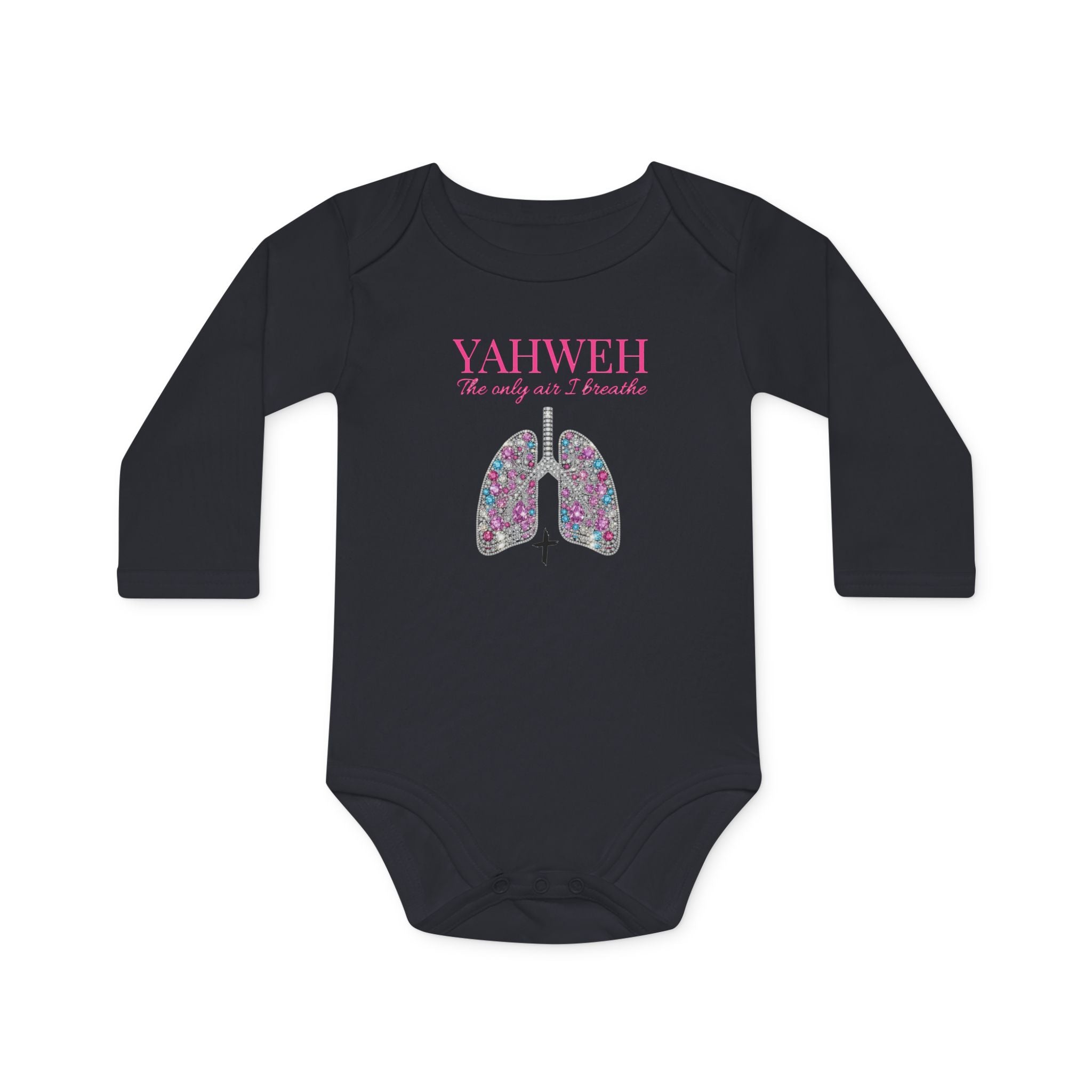 Religious Baby Bodysuit — "YAHWEH The Only Air I breath" Floral Lungs Long-Sleeve Organic Onesie