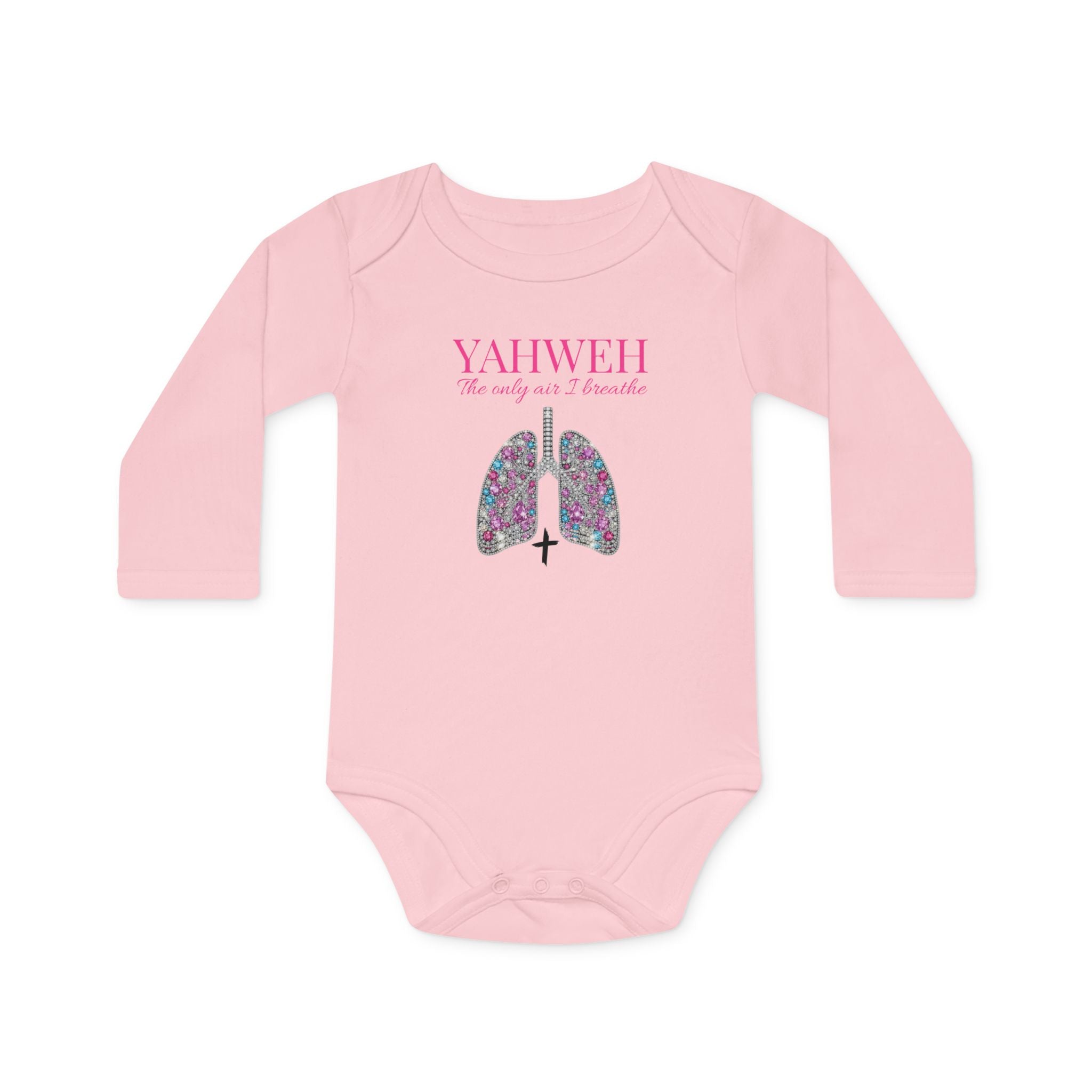 Religious Baby Bodysuit — "YAHWEH The Only Air I breath" Floral Lungs Long-Sleeve Organic Onesie