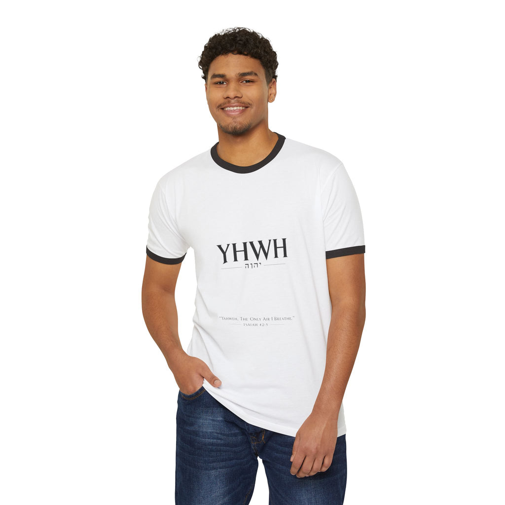 YHWH Hebrew Ringer T‑Shirt — Minimal Faith Tee with Divine Name