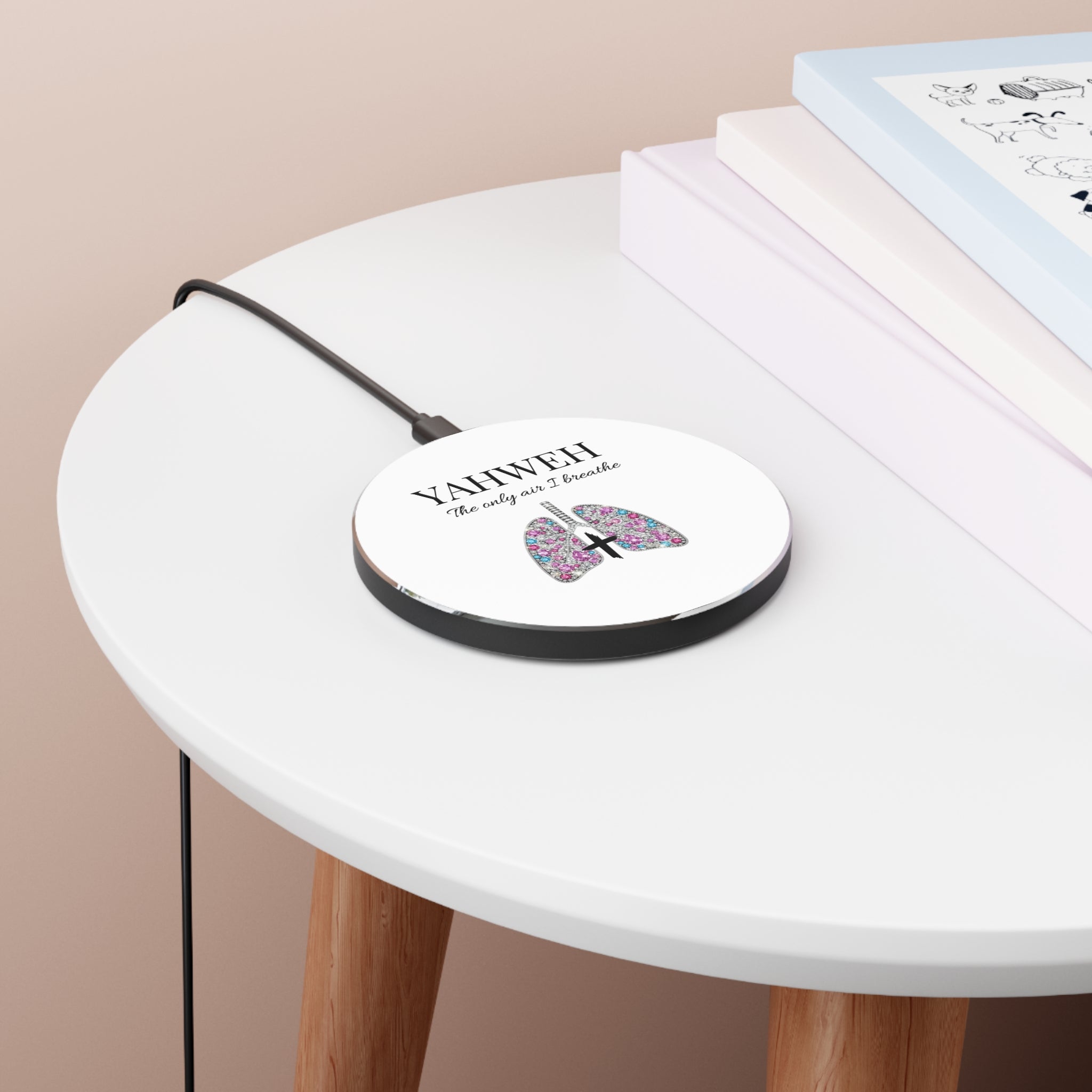 Wireless Charger – Yahweh “The Only Air I Breathe” Spiritual Phone Charger with Rhinestone Lungs Design
