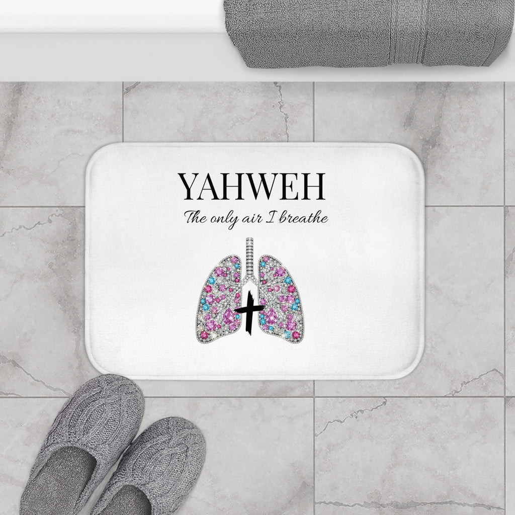 Yahweh 'The Only Air I Breathe' Bath Mat – Floral Lungs & Cross Christian Bathroom Mat