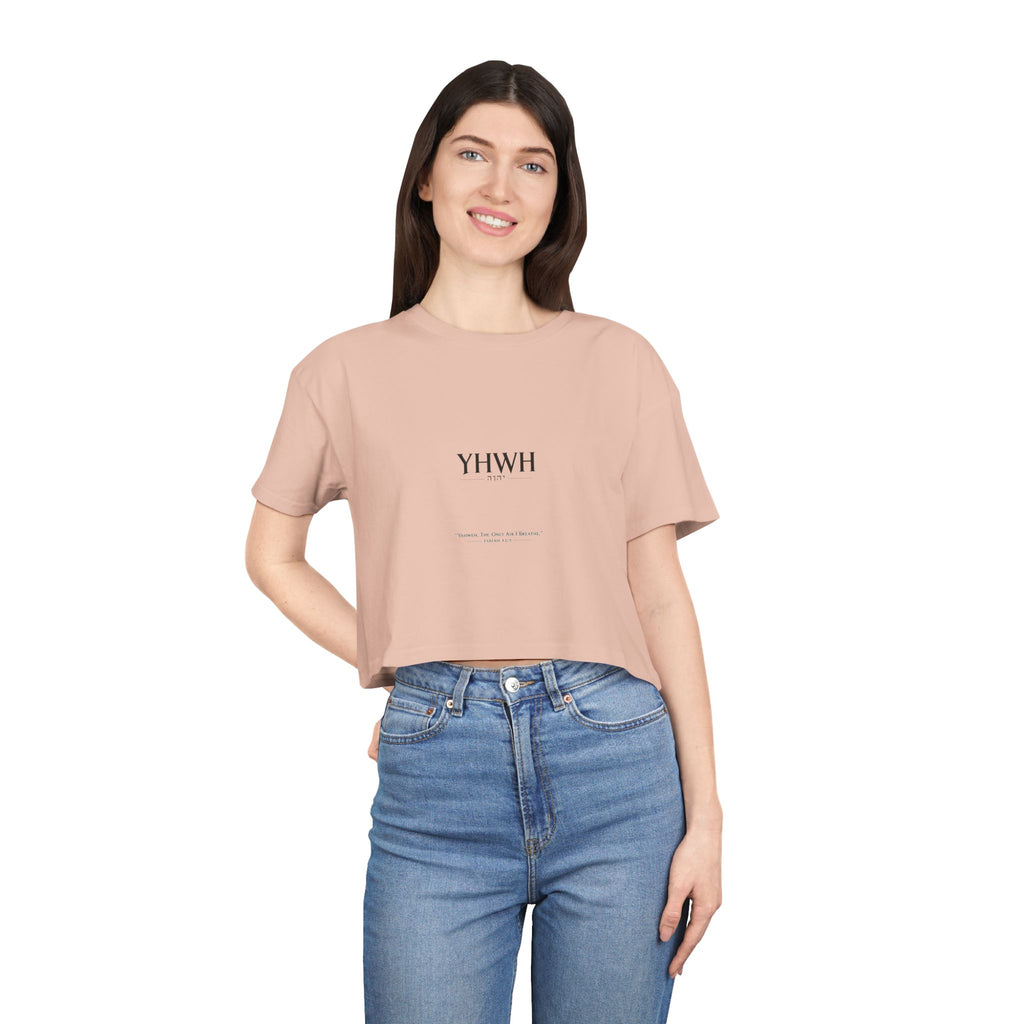 YHWH Minimalist Women's Crop Tee — Faith-Inspired Bible Verse Graphic Top