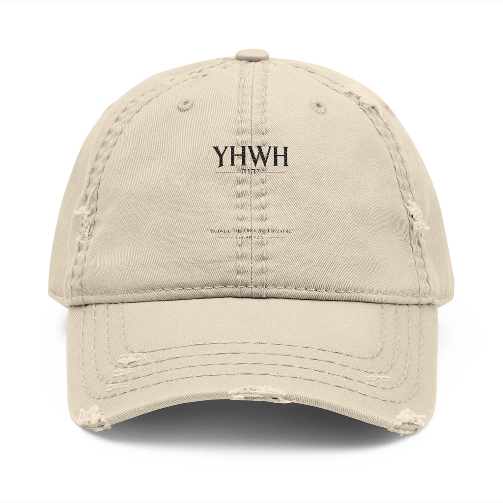 Distressed Embroidered Dad Hat — YHWH Minimalist Baseball Cap