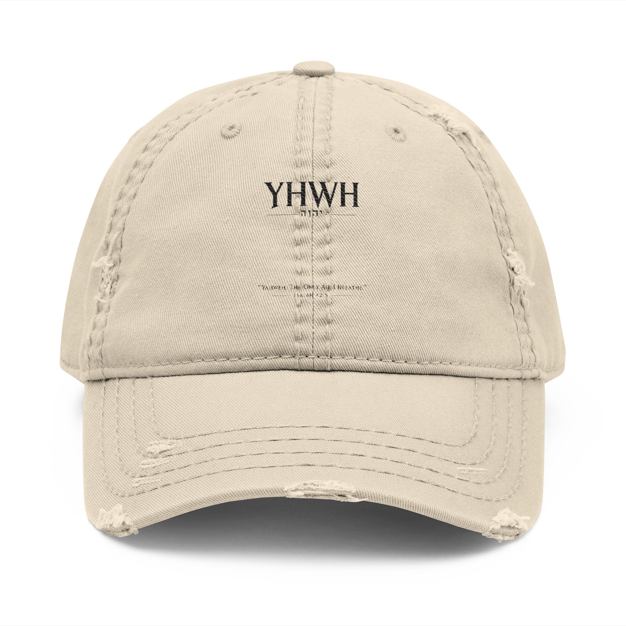 Distressed Embroidered Dad Hat — YHWH Minimalist Baseball Cap