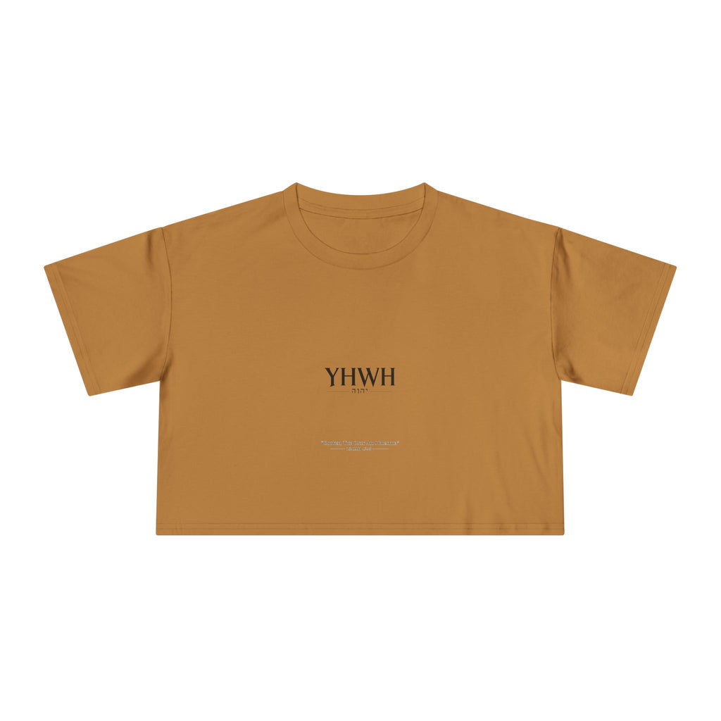 YHWH Minimalist Women's Crop Tee — Faith-Inspired Bible Verse Graphic Top