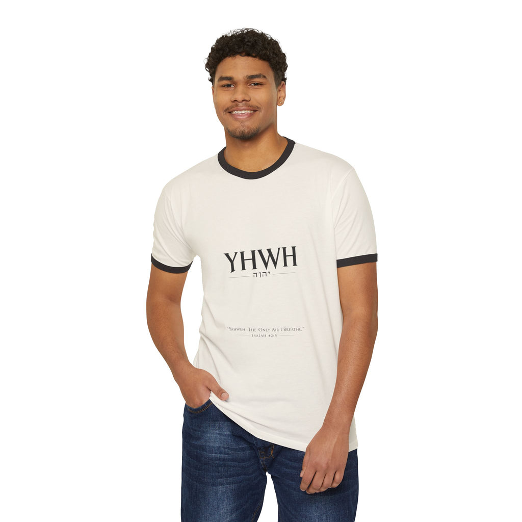 YHWH Hebrew Ringer T‑Shirt — Minimal Faith Tee with Divine Name