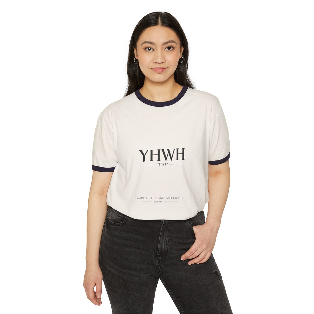 YHWH Hebrew Ringer T‑Shirt — Minimal Faith Tee with Divine Name