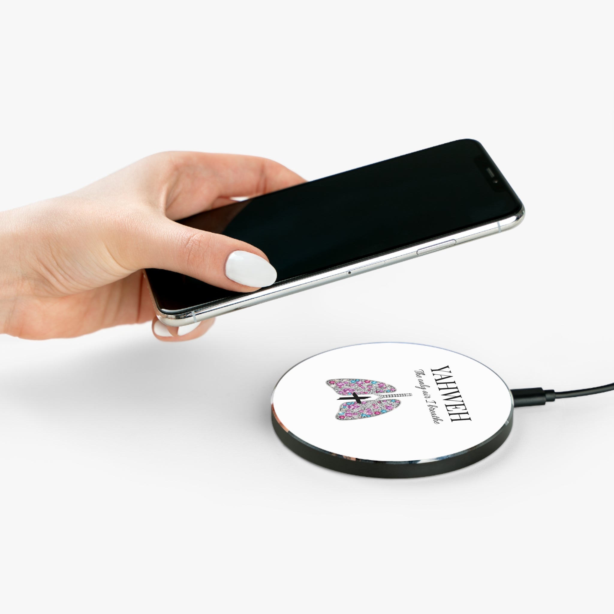 Wireless Charger – Yahweh “The Only Air I Breathe” Spiritual Phone Charger with Rhinestone Lungs Design