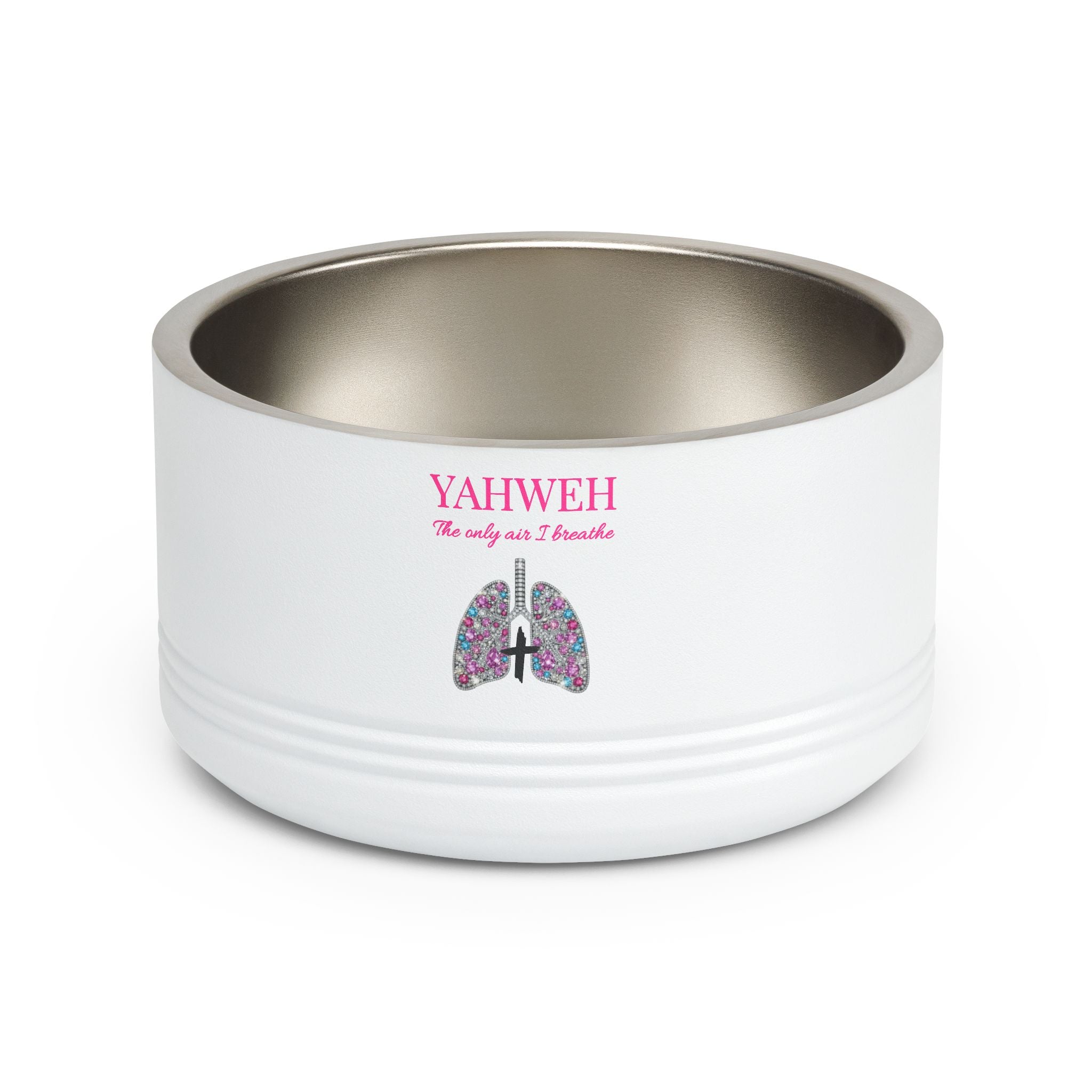 Yahweh The Only Air I Breathe Pet Bowl — Inspirational Faith Dog & Cat Bowl with Lungs Graphic (18 oz)