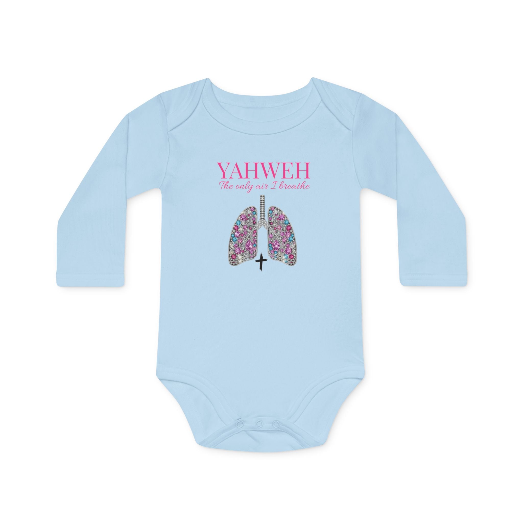 Religious Baby Bodysuit — "YAHWEH The Only Air I breath" Floral Lungs Long-Sleeve Organic Onesie