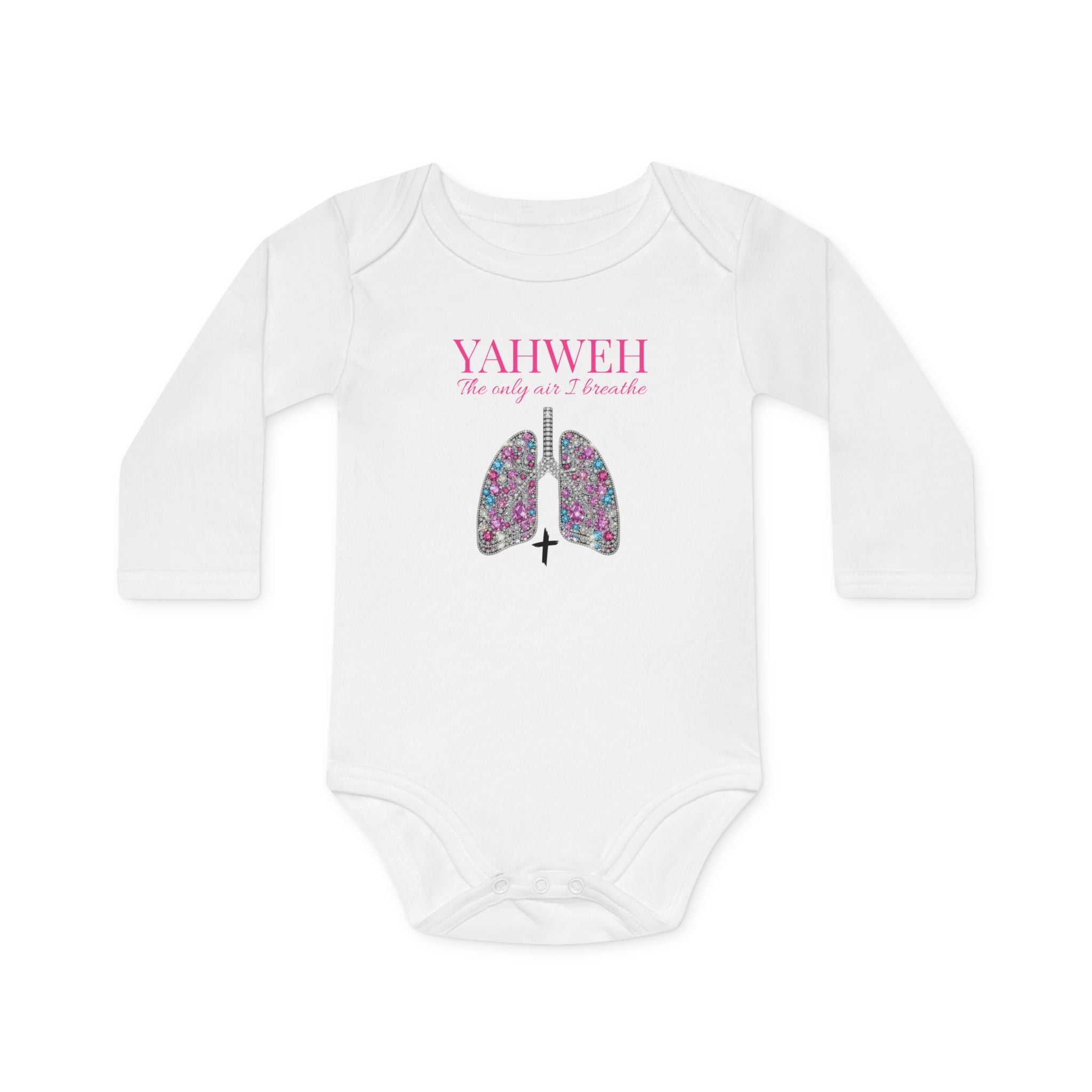 Religious Baby Bodysuit — "YAHWEH The Only Air I breath" Floral Lungs Long-Sleeve Organic Onesie
