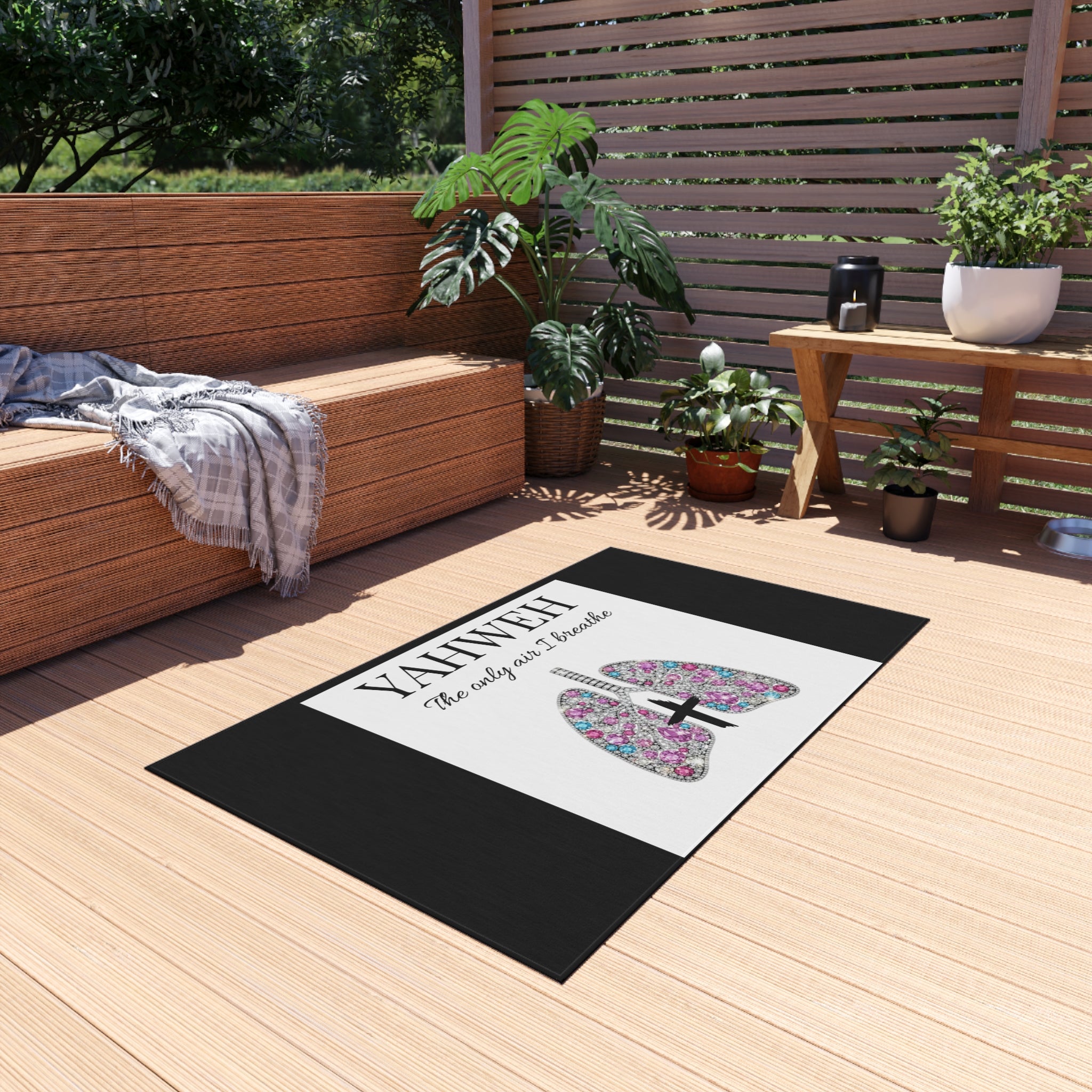 Outdoor Rug — 'YAHWEH The Only Air I Breathe' Floral Lungs Doormat