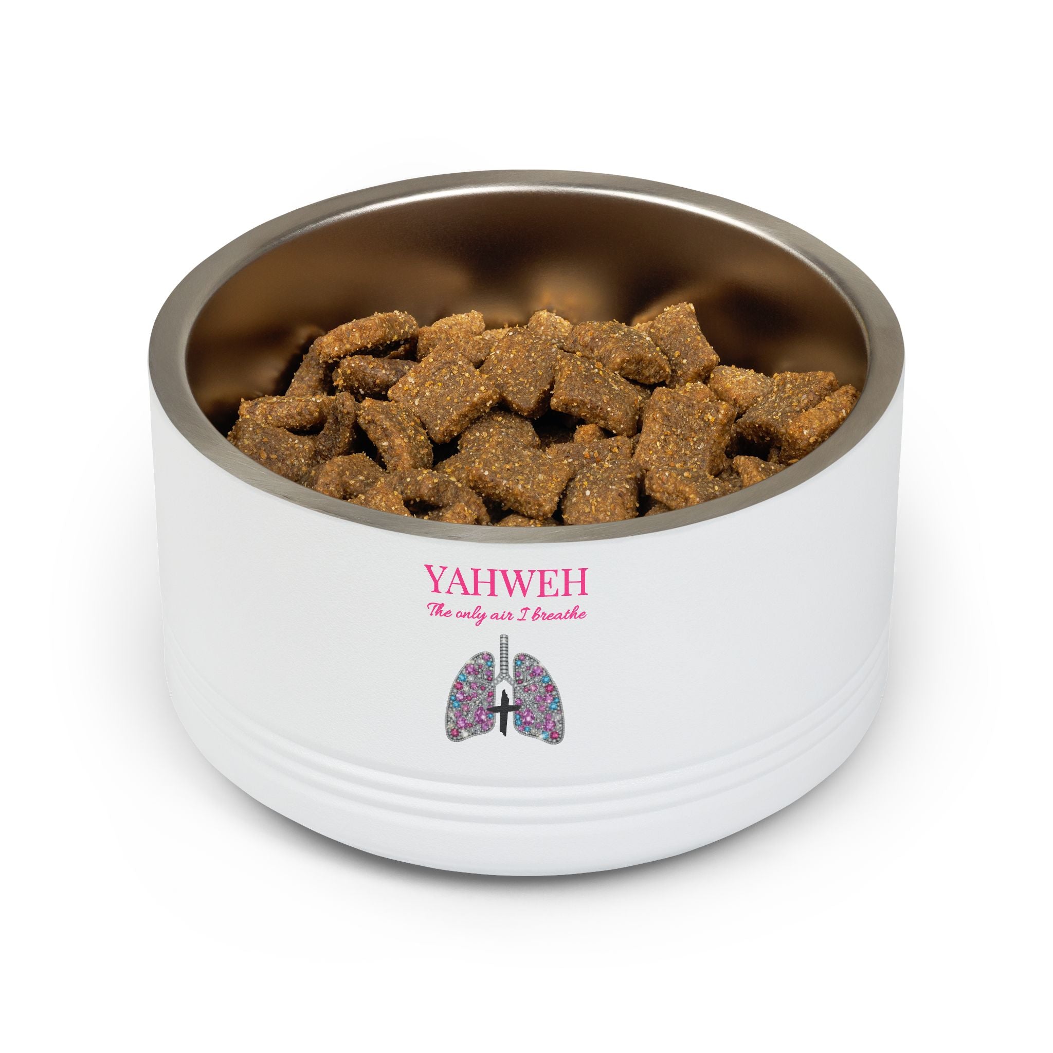 Yahweh The Only Air I Breathe Pet Bowl — Inspirational Faith Dog & Cat Bowl with Lungs Graphic (18 oz)