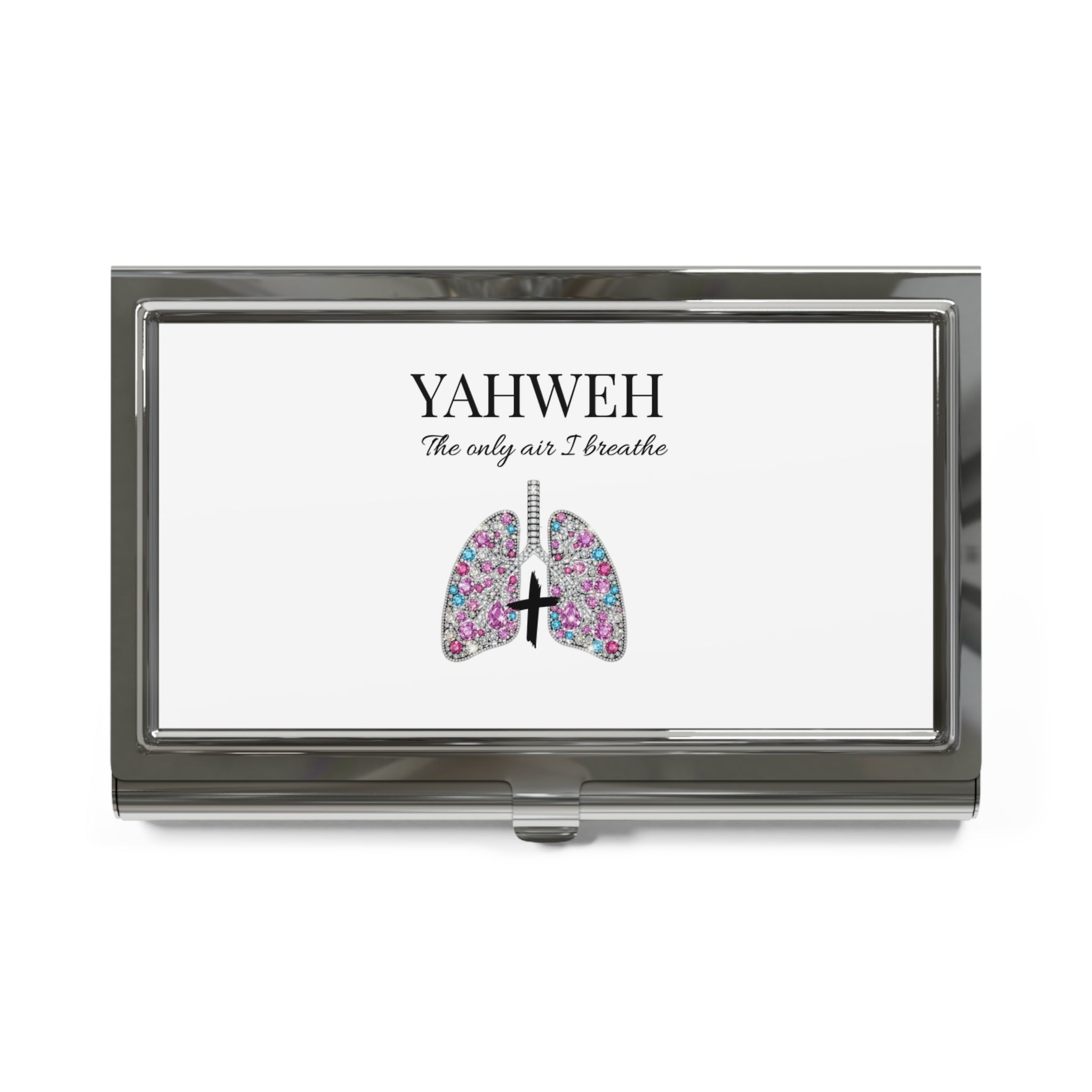 Business Card Holder — "YAHWEH The Only Air I Breathe" Floral Lungs Christian Card Case