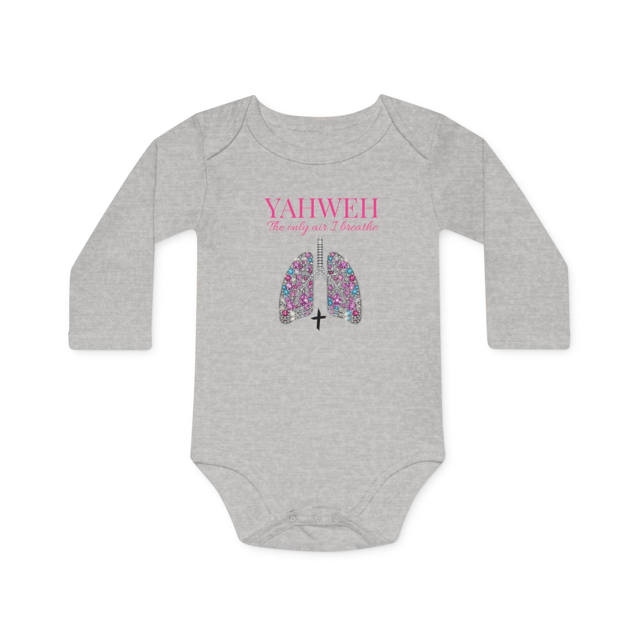 Religious Baby Bodysuit — "YAHWEH The Only Air I breath" Floral Lungs Long-Sleeve Organic Onesie
