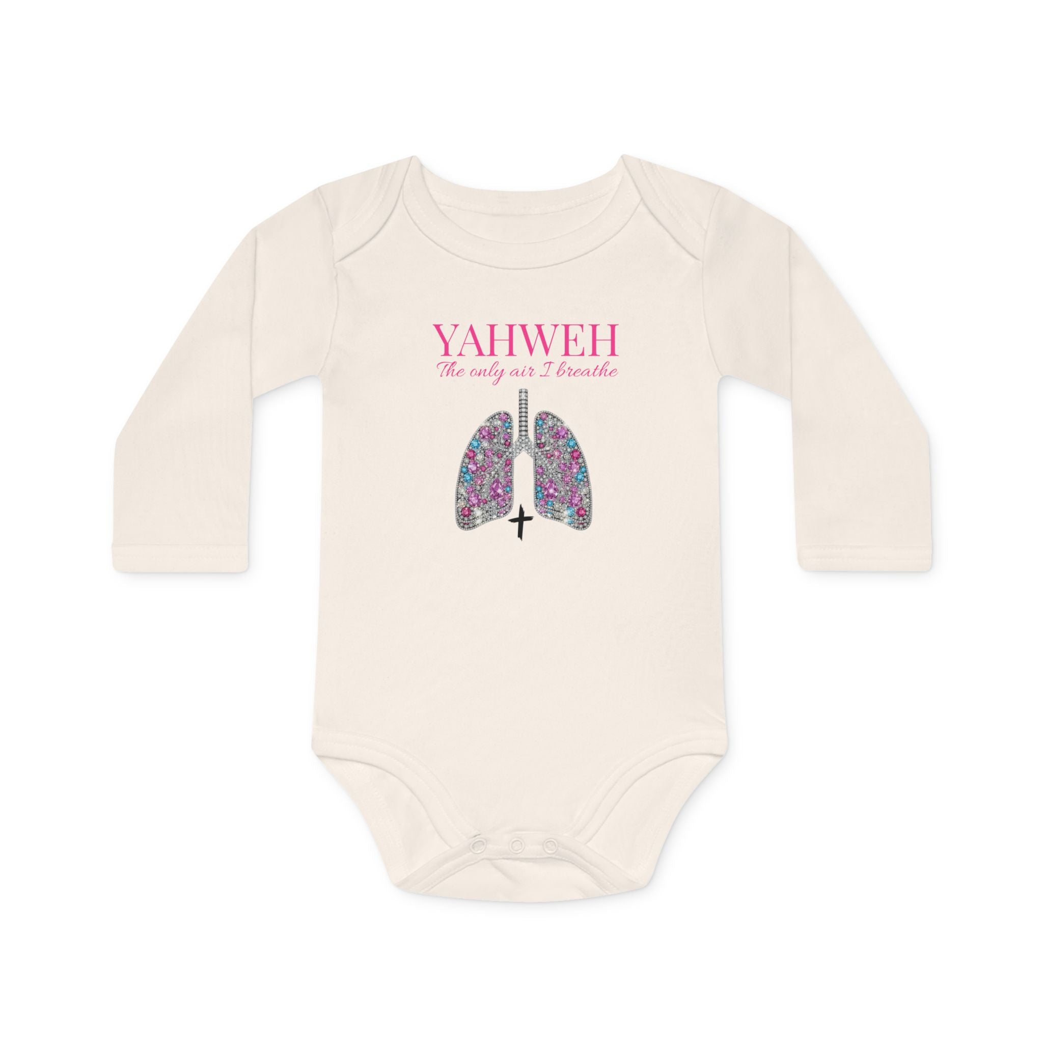 Religious Baby Bodysuit — "YAHWEH The Only Air I breath" Floral Lungs Long-Sleeve Organic Onesie