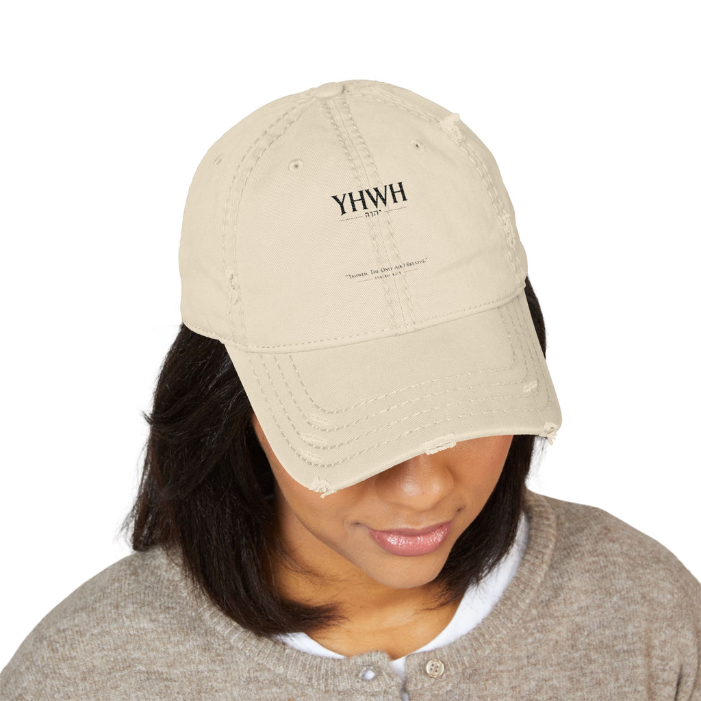 Distressed Embroidered Dad Hat — YHWH Minimalist Baseball Cap