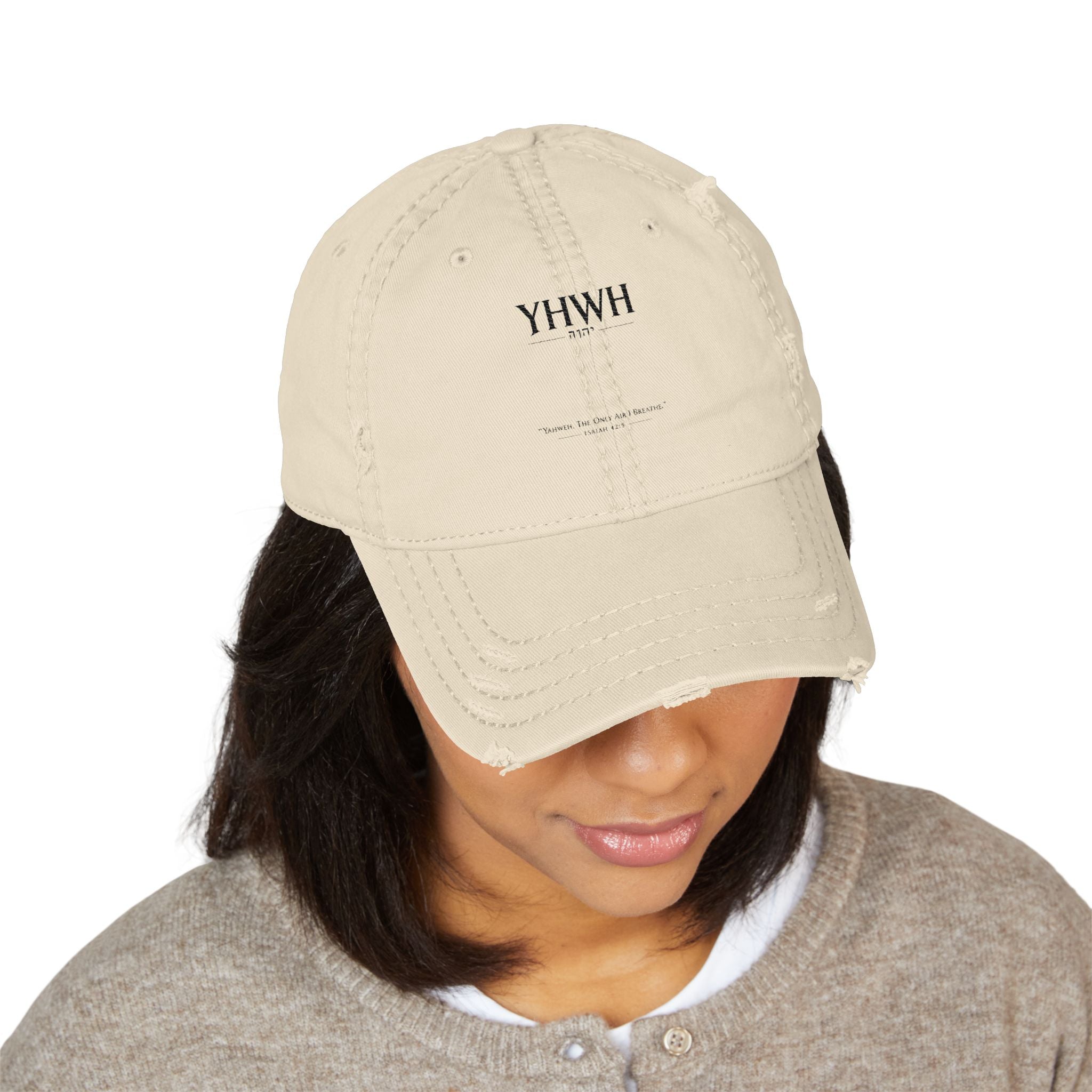 Distressed Embroidered Dad Hat — YHWH Minimalist Baseball Cap