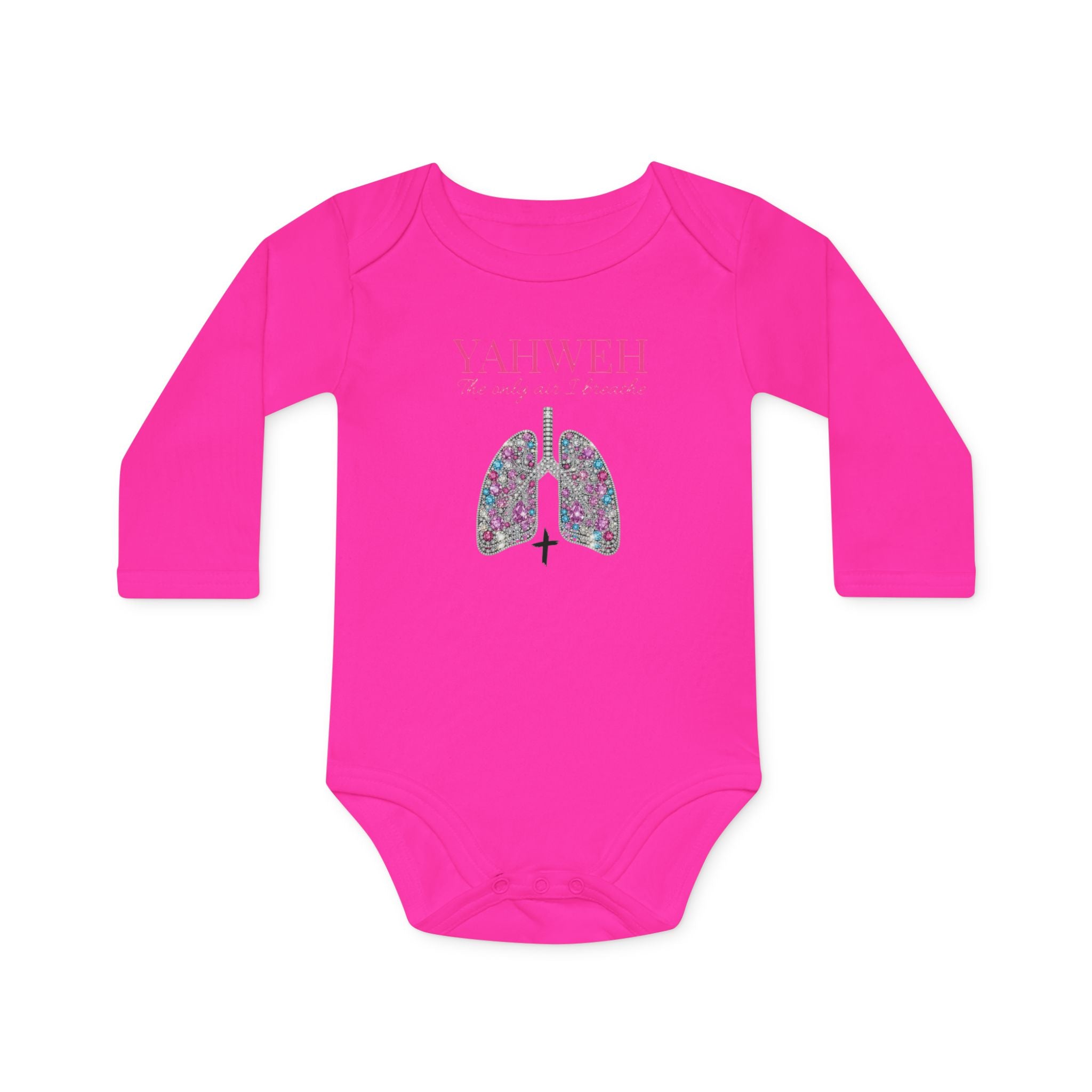 Religious Baby Bodysuit — "YAHWEH The Only Air I breath" Floral Lungs Long-Sleeve Organic Onesie