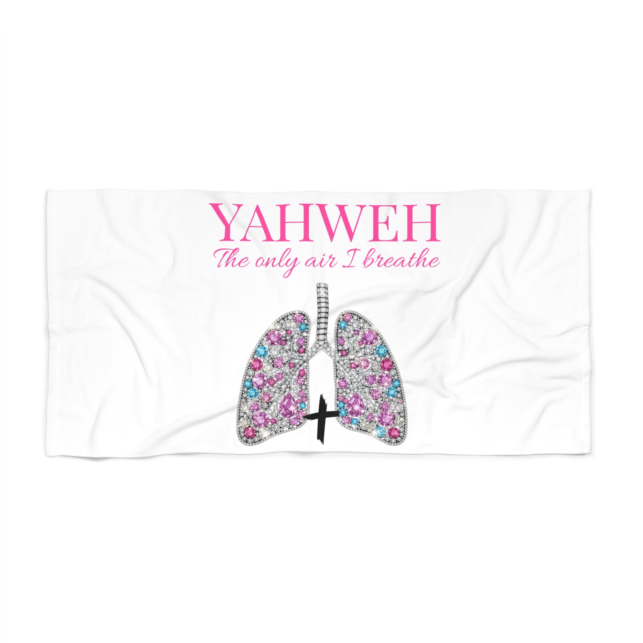 Beach Towel — "YAHWEH The Only Air I Breathe" Floral Lungs Christian Faith Towel